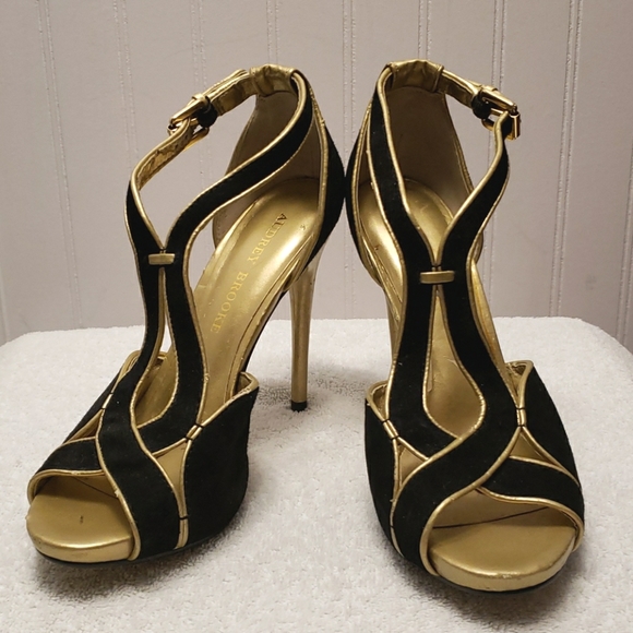Audrey Brooke stilettos, black & gold, 6.5 - Picture 1 of 16